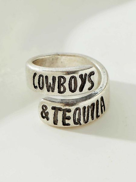 

1pc vintage engraved letter ring for women western style jewelry, Silver