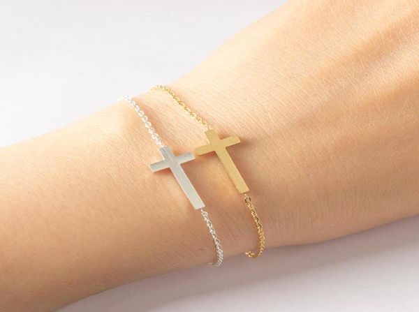 

christian horizontal sideways cross bracelets for women men stainless steel gold silver color bridesmaids gift2922544, Black