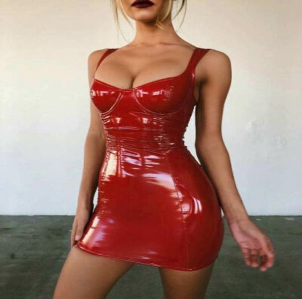 

women latex faux leather bodycon mini dresssleeveless strap club dresses summer clubwear mini short dresses1160292, Black;gray