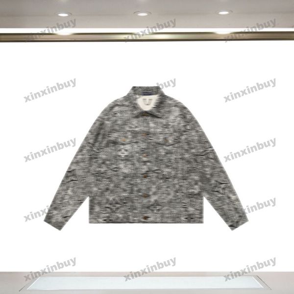 

xinxinbuy men designer coat jacket paris denim letter printing sets tracksuit long sleeve women blue m-3xl, Black;brown