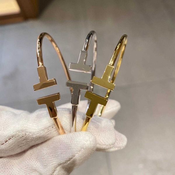 

t di jia v smooth face double t cnc sculptor 18k rose gold bracelet, Golden;silver