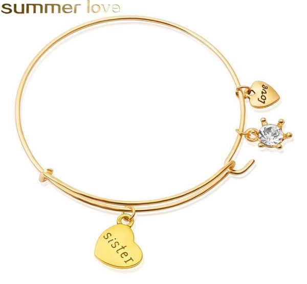 

mom charm bracelet expandable bangle made with love heart cute crystal charms grandma sister bracelet for family women kids mother' day, Golden;silver