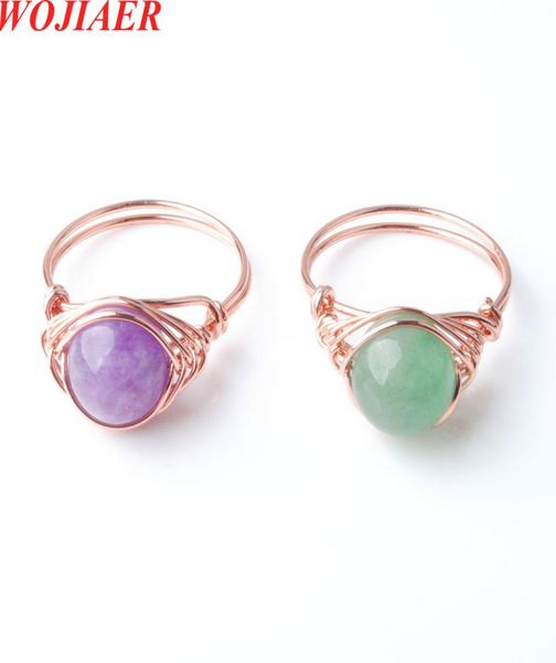 

wojiaer rose gold color wrap quartz ring round bead stone crystal for women jewelry 19mm (0.75") not adjustable bo9503274442, Golden;silver