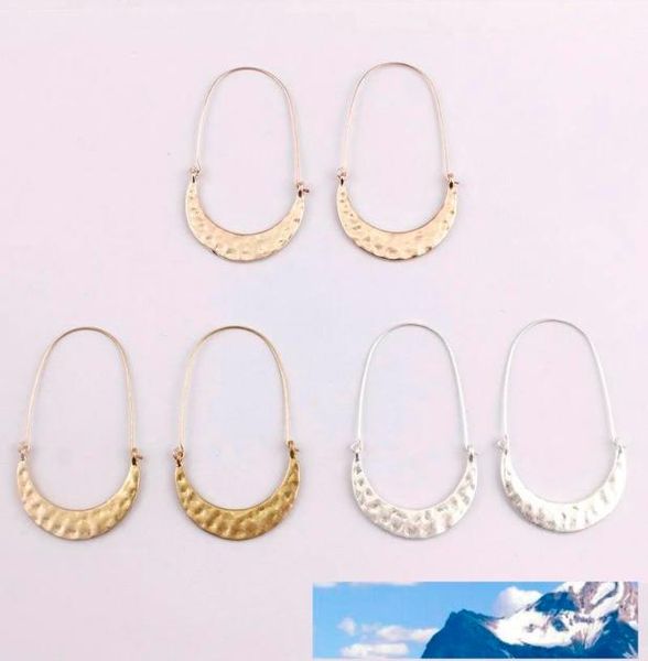 

cut out metallic teardrop earrings for women hammered crescent moon brass threader hoop earrings jewelry accessories5885757, Silver