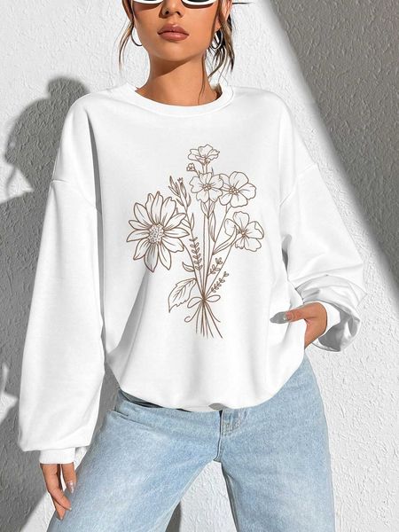 

essnce floral shoulder sweatshirt, White;black