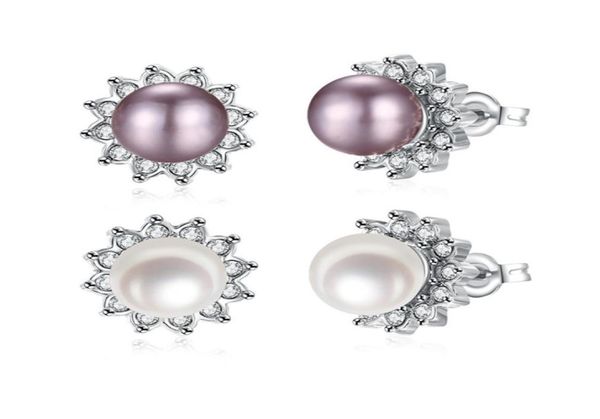 

2016 new design real 18k platinum plated cz diamond pearl stud earrings fashion jewelry beautiful wedding gift 4105476, Golden;silver