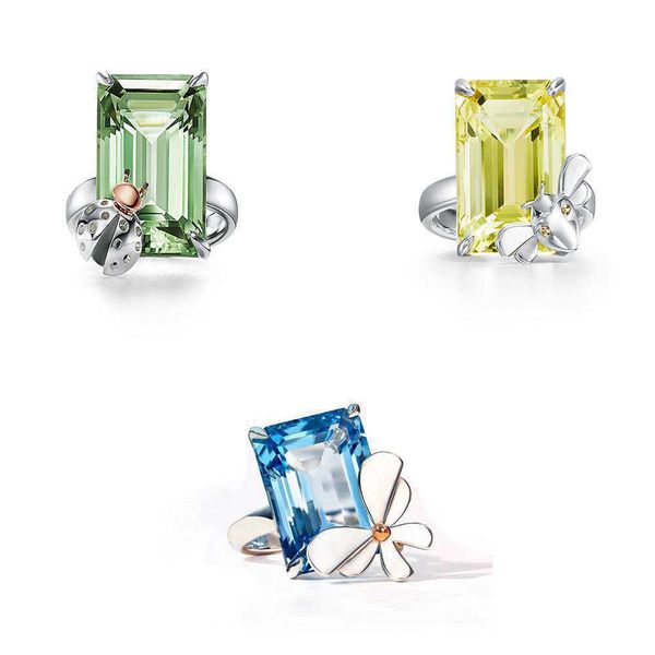 

high-end tiffay tiff925 silver v gold material fashion versatile advanced design sense light luxury colorful crystal insect shape ring 618t