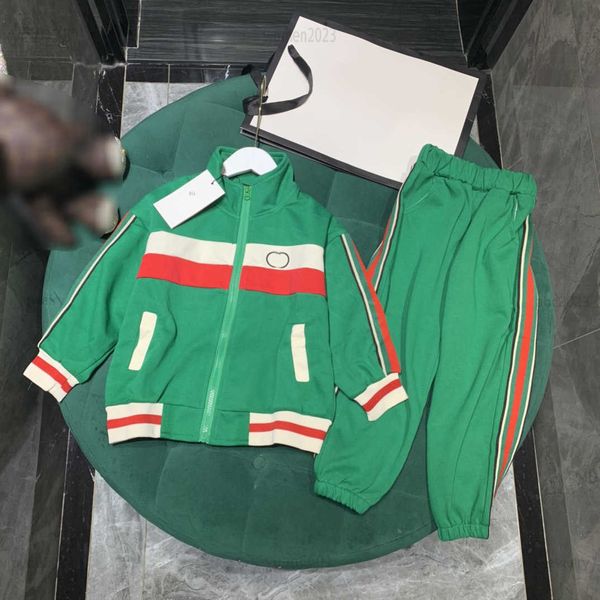 

designer baby suits autumn set tracksuits size 110-160 cm 2pcs green zipper jacket and side striped pants july16, White