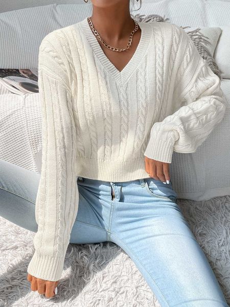 

women's clothing frenchy v-neck cable knit sweater, White;black