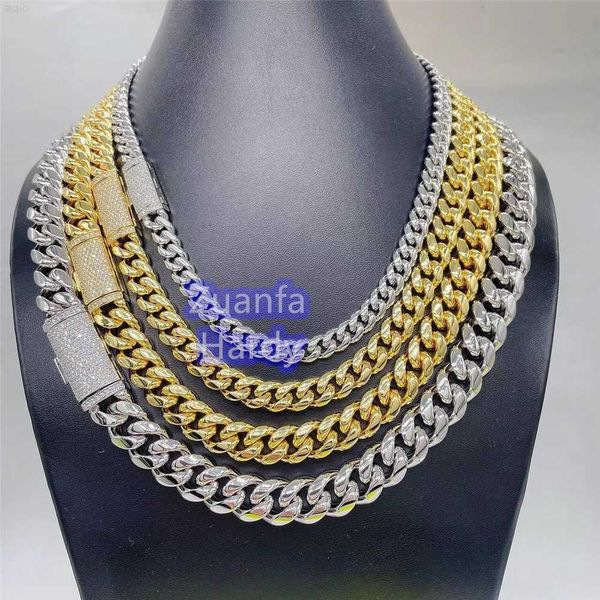 

18k gold plated plain stainless steel body chain necklace vvs moissanite iced out clasp 8mm 20 inches miami cuban chain, Silver
