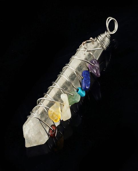 

wholesale 10 pcs unique silver plated wrapped irregular shape rock crystal with multi color stones pendant fashion jewelry5468631