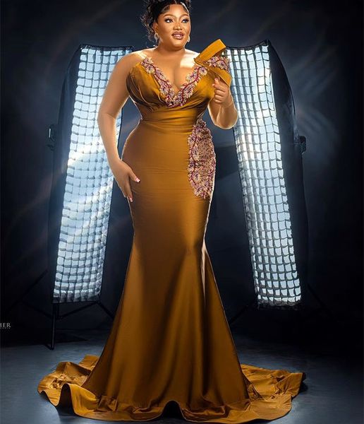 

2023 aso ebi gold mermaid prom dress lace beaded evening formal party second reception birthday engagement gowns dresses robe de soiree zj75, Black