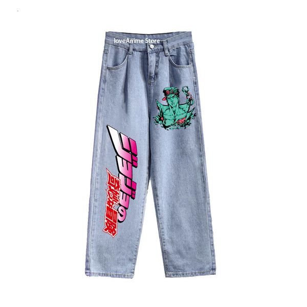 

mens jeans anime pants summer harajuku loose cargo y2k hip hop wide leg jojos bizarre adventure 230721, Blue