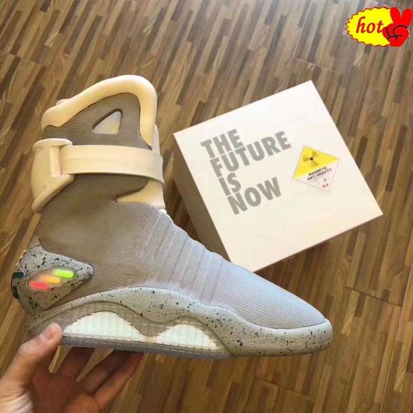 

2023 limited sale automatic laces shoes air mag sneakers marty mcfly's air mags led back to the future glow in the dark gray boots mcfl, Black
