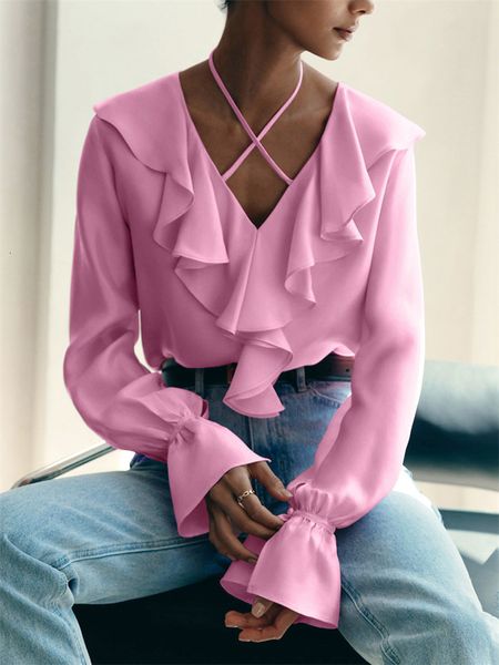 

women's t-shirt tossy v-neck lace-up flared sleeve t-shirt for women hollow out fashion elegant patchwork pullover y2k female bandage t, White