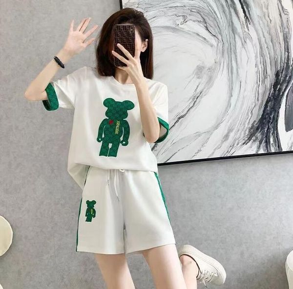 

women tracksuits letter short sleeve two piece sets t-shirts+shorts crew neck jogging suit solid color outfits pullover sportswear, Gray