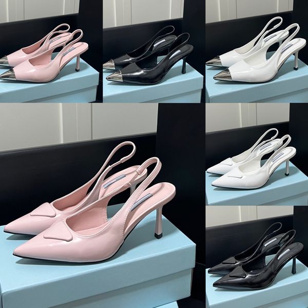 

new sandals brand high heels back hollow women's shoes slim leather summer party dress party single shoes dust bag 35-40, Black