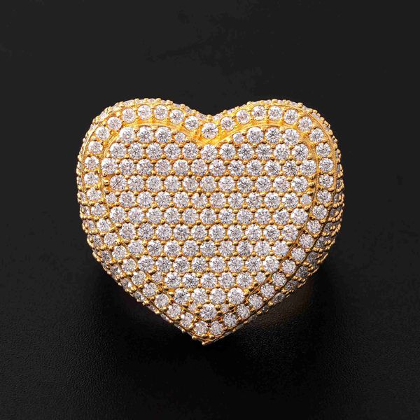 

hiphop style gra certificate vvs moissanite iced out s925 925 sterling silver gold plated fine fashion jewelry heart rings