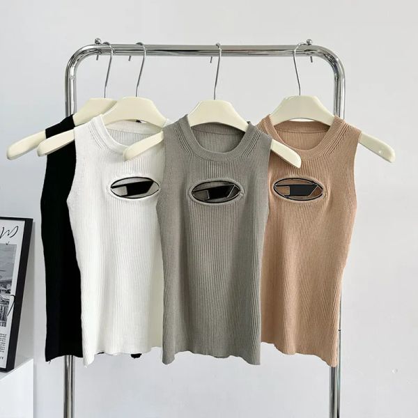

cropped knit tank designer diesel t-shirt hollow out tee womens knits women sleeveless yoga summer tees vests, White