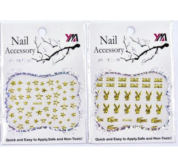 

30pcslot 3d stickers decal nail art stickers gold color nail decoration design foils beauty stickers for nails accessories3590580, Black