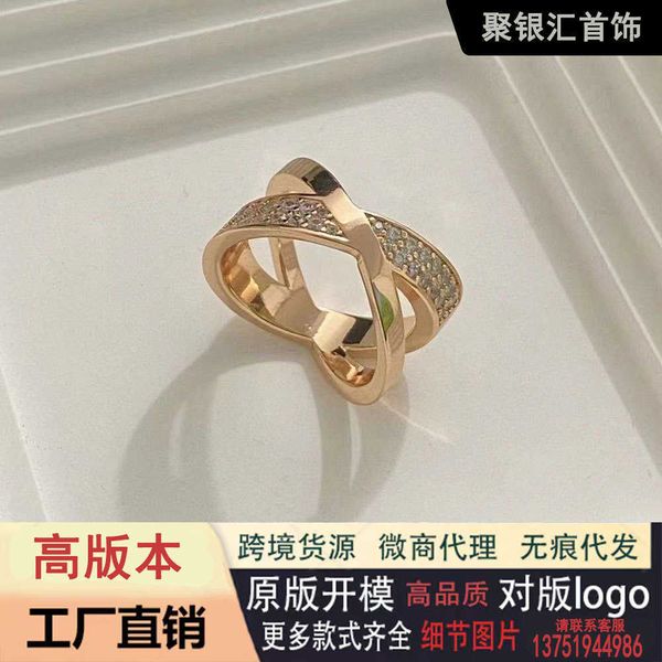 

high version tiffay tiff925 silver v gold material fashion versatile design light luxury diamond cross ring