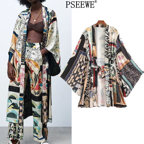 

women's blouses shirts women's kimono patchwork long woman kimono summer vintage belt japanese style beach long sleeve casual blou, White
