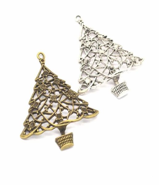 

50 pcs large size christmas tree charms marry christmas day charms pendant in antique silver bronze silver color6248mm6154595