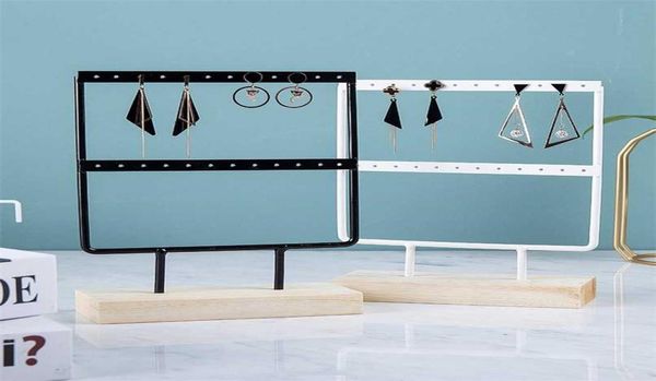 

whole wooden base metal ear studs pendant jewelry holder display stand organizer earrings presenting rack 244466 holes 211119918314, Black