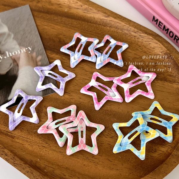 

candy color checked pentagram bb clip metal geometric barrettes for women girls sweet bangs side clip hairpin hair accessories, Golden;silver