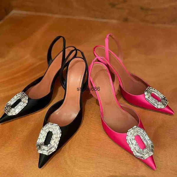 

stiletto heel dress shoes amina muaddi womens sandals luxury designer crystal rhinestone button slingbacks satin .5cm high heeled sandal f, Black