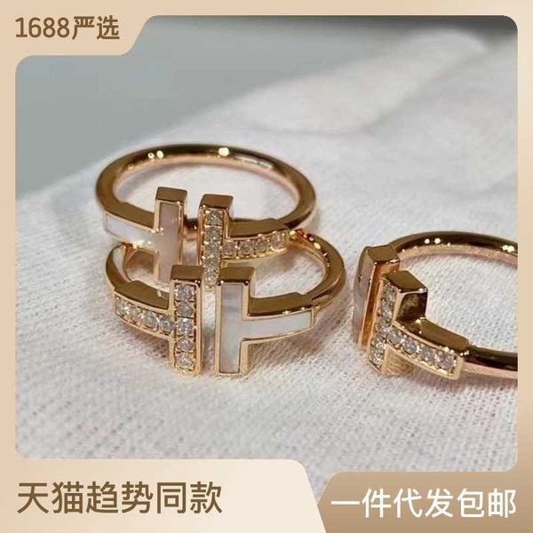 

versatile tiffay sterling silver high edition rose gold diamond double t open ring female letter fashion fritillaria 18k niche