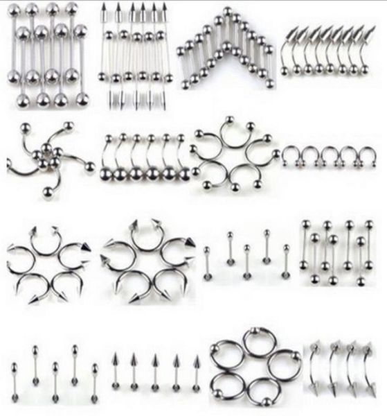 

316l stainless steel navel tongue lip nails nose screws nipple ear eyebrow rings studs multipurpose body piercing jewelry mixed 4966209, Silver