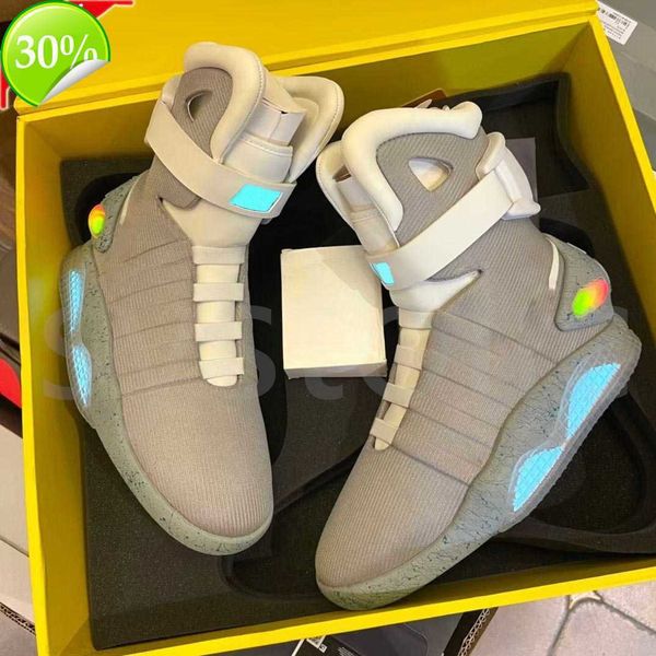 

2023 new boots automatic laces air mag sneakers marty mcfly's air mags led outdoor shoes man back to the future glow in the dark gray b, Black