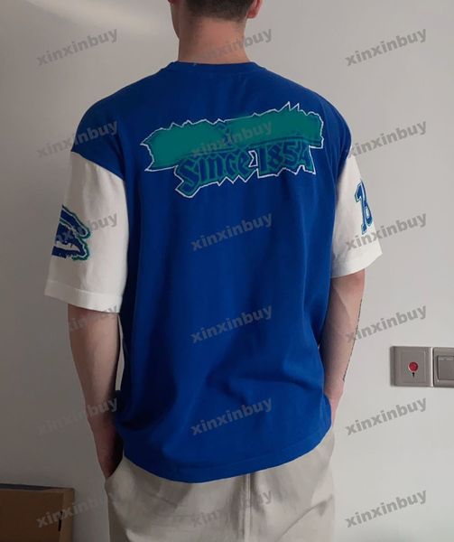 

xinxinbuy men designer knitted tee t shirt 23ss paris signature jacquard letter short sleeve cotton women white blue s-2xl, Black;brown