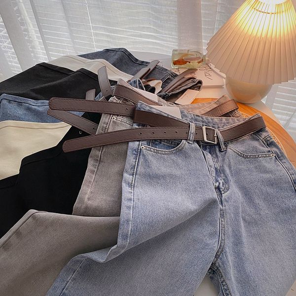

women's jeans zhisilao straight jean with belt vintage basic blue anklelength denim pants boyfriend gray korean 230721