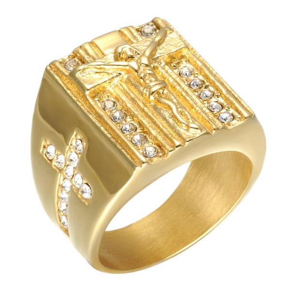 

fdlk brand jewelry jesus cross white cubic zirconia ring for men gold tone crucifix cz band male jewelry9141390, Silver