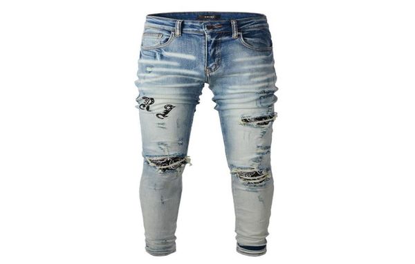 

20ss mens designer jeans distressed ripped biker slim fit motorcycle denim for men s fashion jean mans pants pour homm1023475, Blue