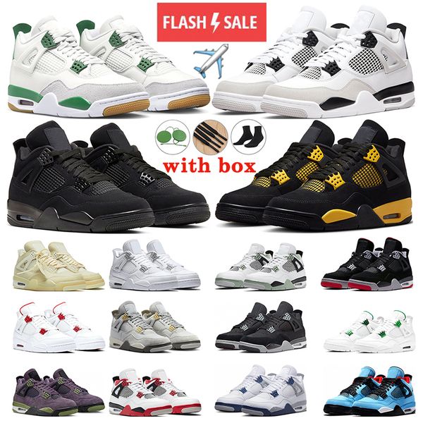 

with box men 4 basketball shoes 4s women sneakers black cat pine green seafoam sail midnight navy fire red jumpman 4 sports trainers