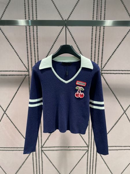 

fashion 2023 designer autumn knit stripes pattern sweater women's cardigans v-neck long sleeve sequin cherry sweet sweaters, White;black