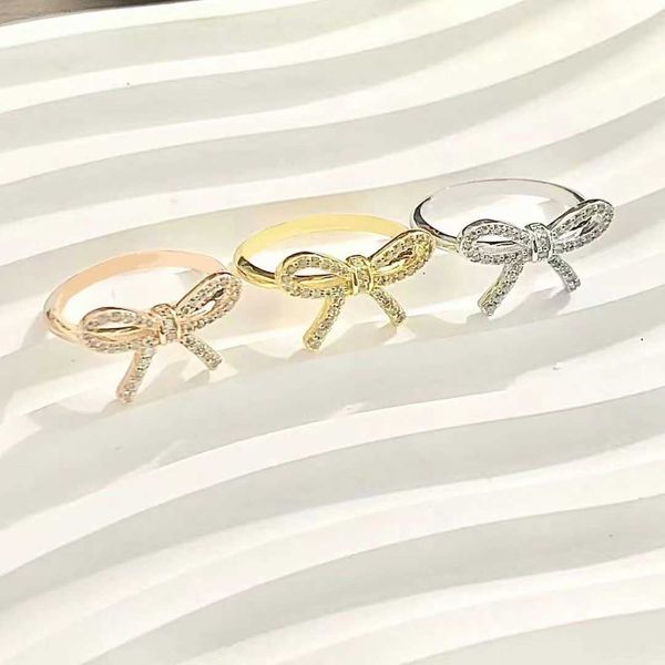 

light luxury tiffay s925 full body sterling silver bow ring fashion cute versatile korean edition diamond women's