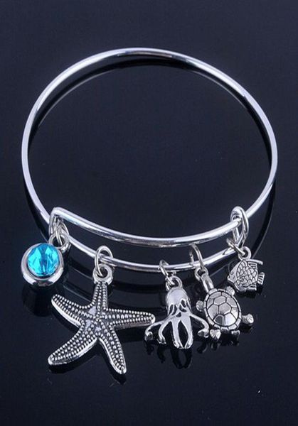 

new design adjustable expandable bracelets bangles diameter 65mm silver plated sea life and blue birthday stone bracelets4383510, Golden;silver