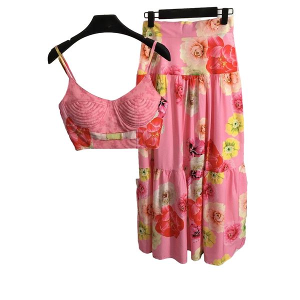 

designer two piece dress sets fashion summer womens tracksuits print letter floral ruffle skirt with tank women clothes woman beach tracksui, White