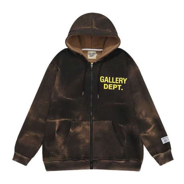 

men's hoodies sweatshirts american fashion galleryes dept worn dyed cardigan plush hooded sweater and women's high street coat, Black;brown