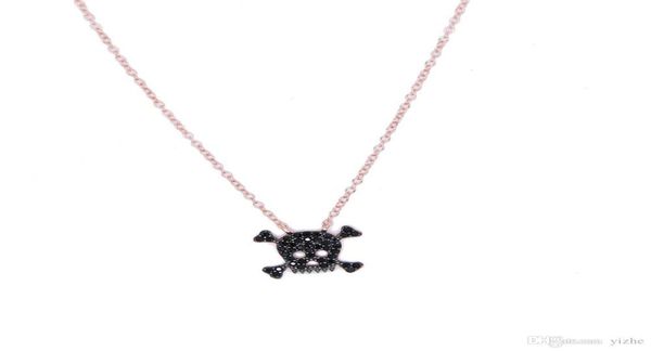 

factory whole drop stock pave black cubic zirconia rose gold 925 sterling silver ladies women skull necklace1514491