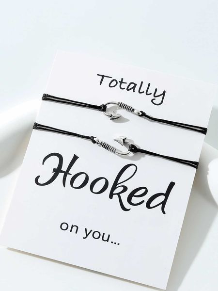 

2pcs couple fishhook decor bracelet, Golden;silver