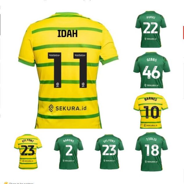 

23 24 norwich pukki soccer jerseys city 2023 2024 hugill rashica mclean dowell buendia home yellow away green kit tzolis sargent football sh, Black;yellow