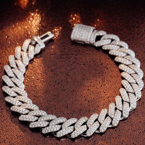 

men iced out link chain miami cuban chain bracelet moissanite vvs, Silver