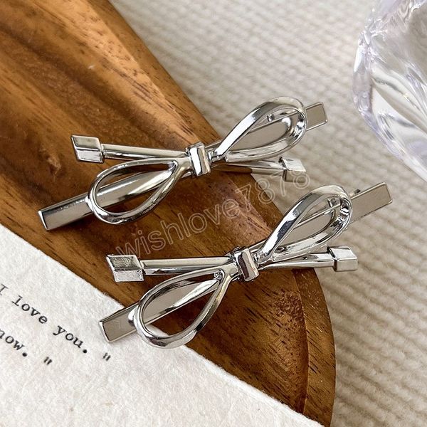 

8cm silver color bowknot barrettes geometric hairpin hair clip for women girls sweet bangs side clip hairpin hair accessories, Golden;silver