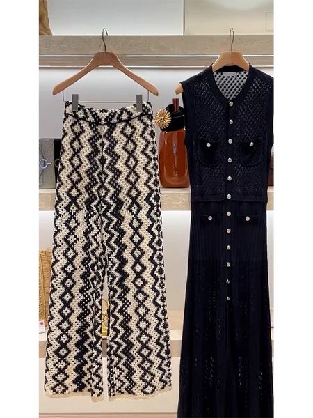 

elegant sandr-o trendy line hooked hollow floor dragging pants wide leg pants, Black;white