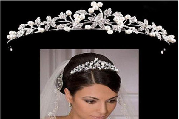 

luxury bridal crown but sparkle beaded crystals roayal wedding crowns pearls veil headband hair accessories par7845137, Silver